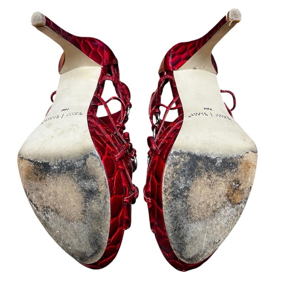 Vintage White House Black Market 7.5M Red Faux Crocodile Platform Sandals Heels - Picture 6 of 10